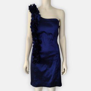 Snap Blue Metallic One Shoulder Stretchy Bodycon Cocktail Dress